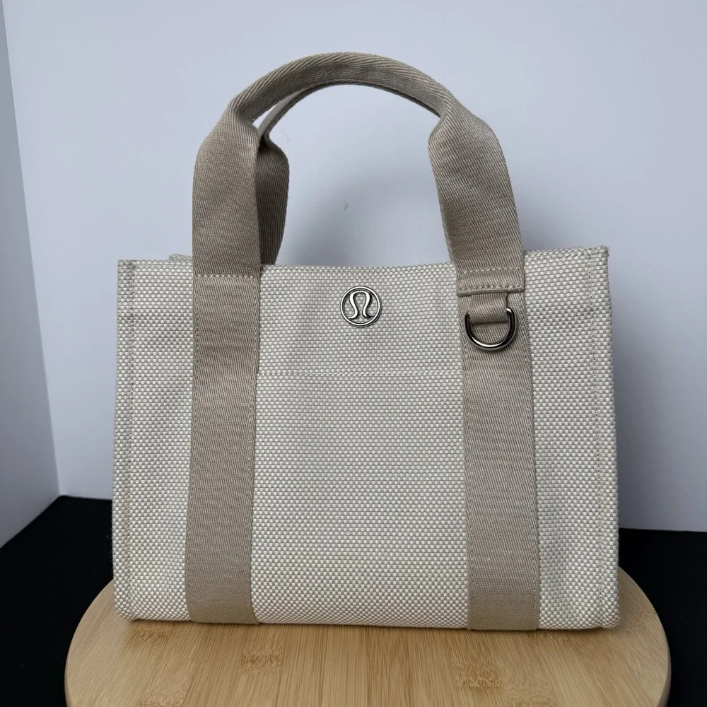Lululemon Purse Two Tone Canvas Mini Tote Bag 4.5L In Mojave Tan/ Light Ivory